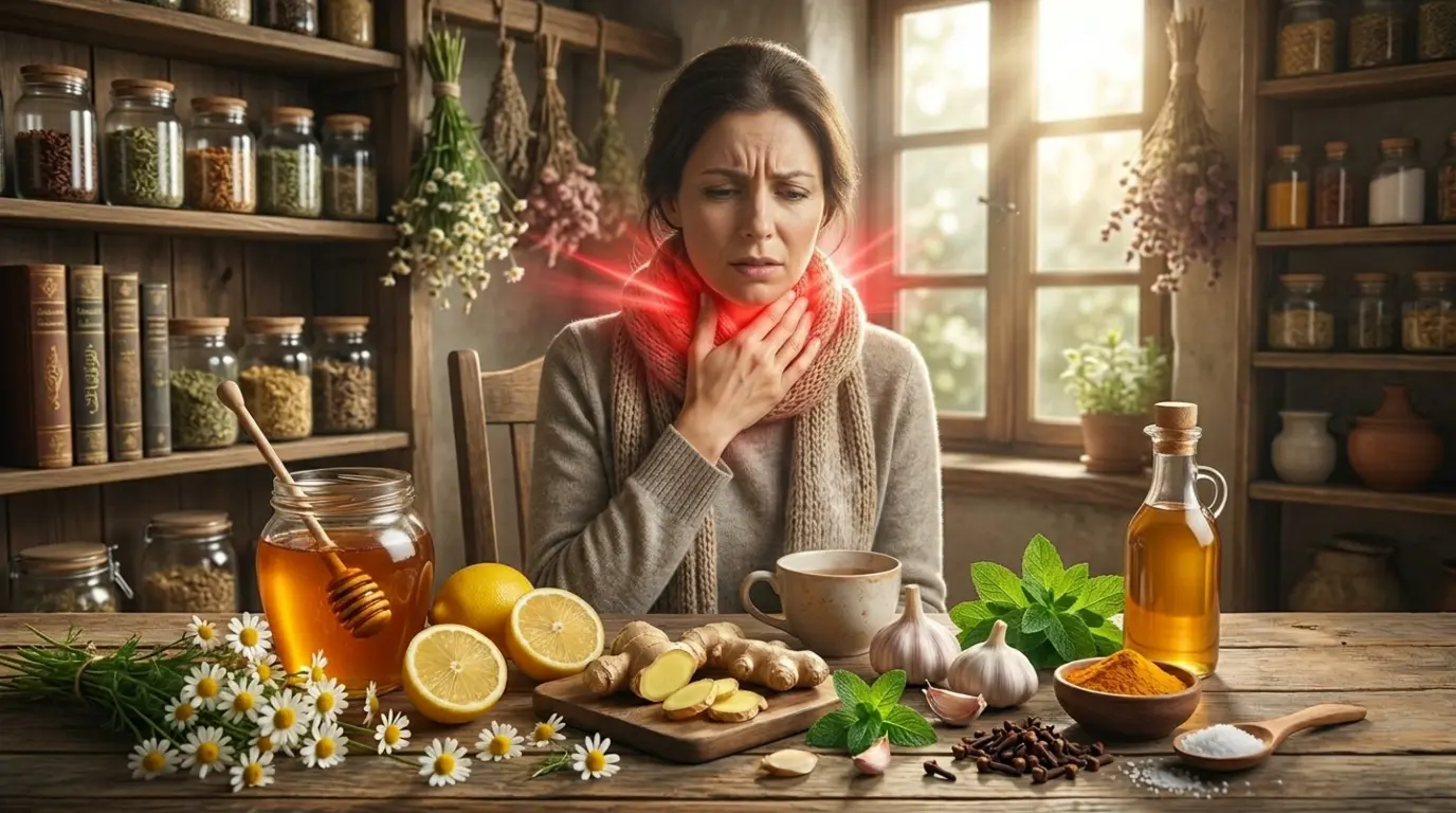 علاج التهاب الحلق في المنزل بالاعشاب